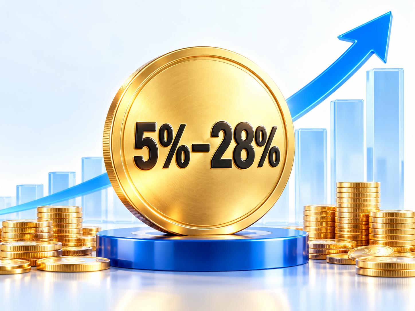 Gold reward coin with rising blue advertising growth chart