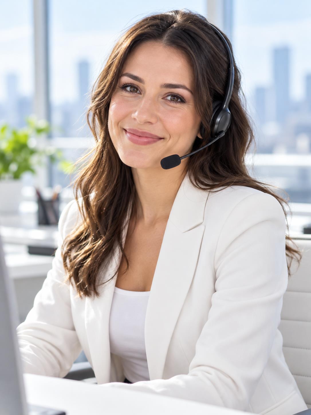 Customer support consultant wearing a headset